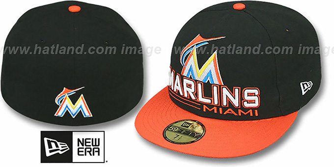 Marlins 'TECH MARK' Black-Orange Fitted Hat by New Era