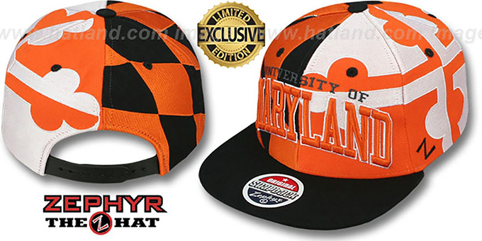 Maryland 'SUPER-FLAG SNAPBACK' Black-Orange-White Hat by Zephyr