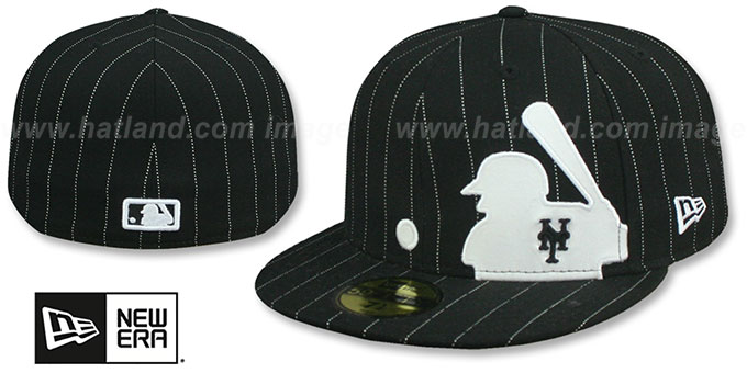 Mets 'MLB SILHOUETTE PINSTRIPE' Black-White Fitted Hat by New Era