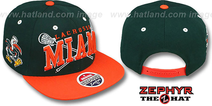 Miami 'LACROSSE SUPER-ARCH SNAPBACK' Green-Orange Hat by Zephyr