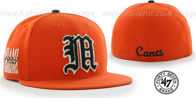 Miami 'NCAA CATERPILLAR' Orange Fitted Hat by 47 Brand