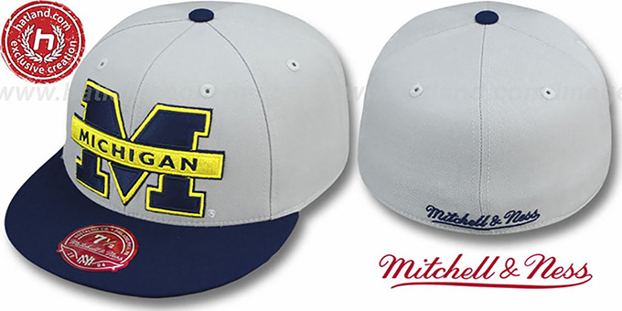 Michigan '2T XL-LOGO' Grey-Navy Fitted Hat by Mitchell and Ness