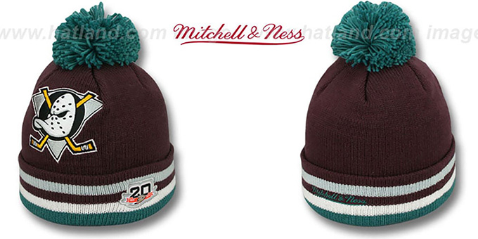 Mighty Ducks 'XL-LOGO BEANIE ROAD' Plum by Mitchell and Ness