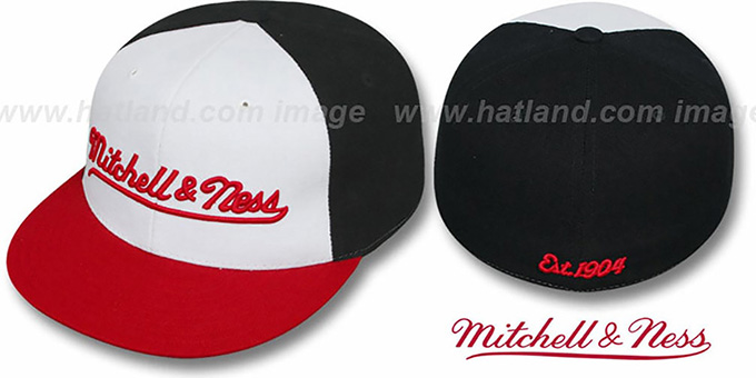 Mitchell and Ness 'PINWHEEL' White-Black-Red Fitted Hat