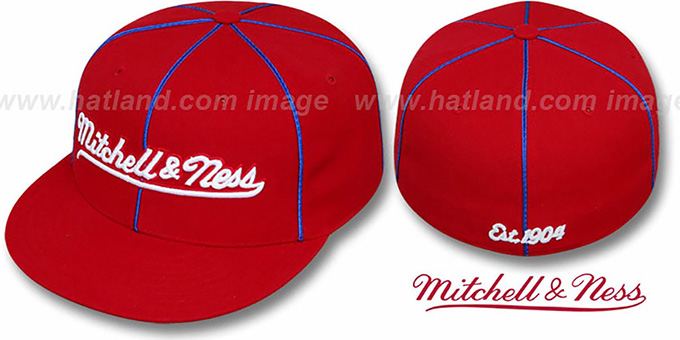 Mitchell and Ness 'PIPING' Red-Royal Fitted Hat