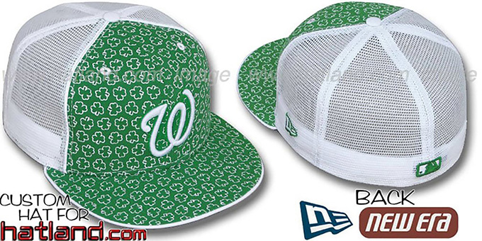 Nationals 'ST PATS FLOCKING' MESH-BACK Kelly-White Fitted Hat by New Era