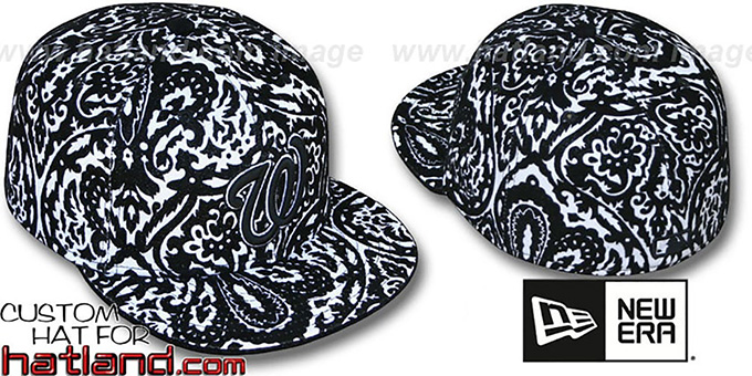 Nationals 'VELVET PAISLEY' Black-White Fitted Hat by New Era