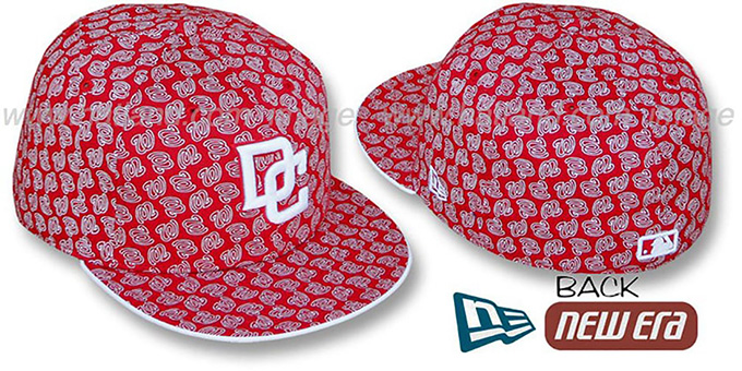 Nationals W 'ALL-OVER FLOCKING' Red-White Fitted Hat by New Era