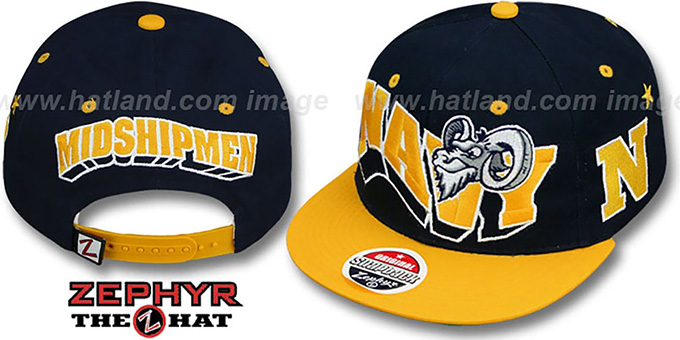 Navy '2T FLASHBACK SNAPBACK' Navy-Gold Hat by Zephyr