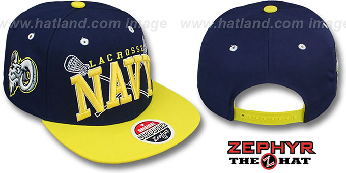 Navy 'LACROSSE SUPER-ARCH SNAPBACK' Navy-Yellow Hat by Zephyr