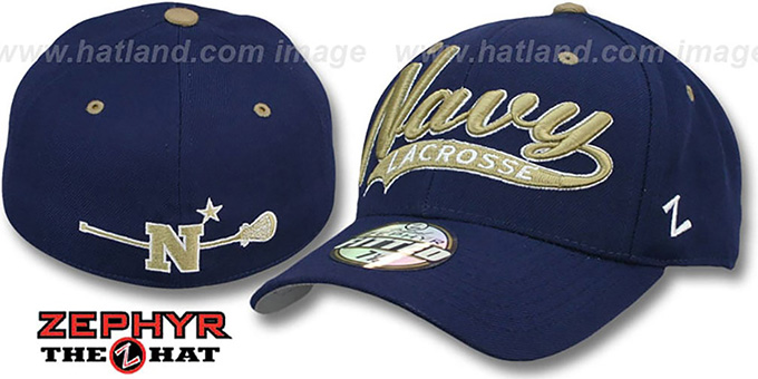 Navy 'SWOOP LACROSSE' Navy Fitted Hat by Zephyr