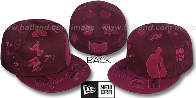 Nba Silhouette All Over Maroon Burgundy Fitted Hat