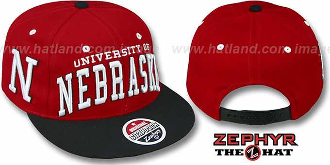 Nebraska '2T SUPER-ARCH SNAPBACK' Red-Black Adjustable Hat by Zephyr