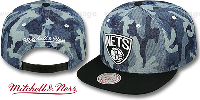 Nets 'DENIM-CAMO SNAPBACK' Blue Hat by Mitchell and Ness