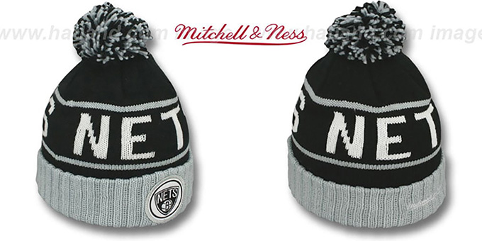 Nets 'HIGH-5 CIRCLE BEANIE' Black-Grey by Mitchell and Ness