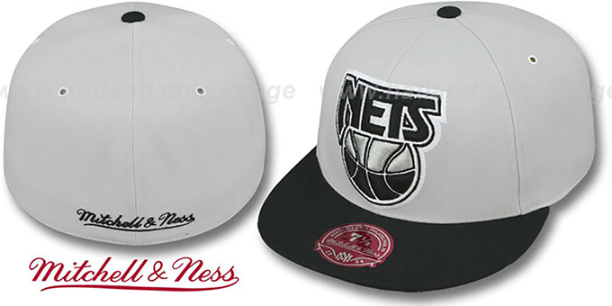 Nets 'MONOCHROME XL-LOGO' Grey-Black Fitted Hat by Mitchell and Ness