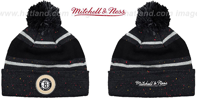 Nets 'SPECKLED' Black-Charcoal Knit Beanie by Mitchell and Ness