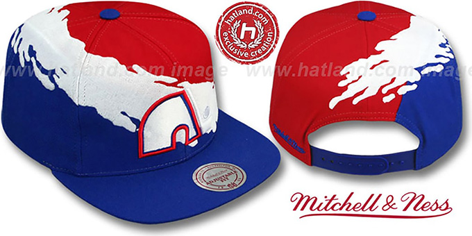 Nordiques 'PAINTBRUSH SNAPBACK' Red-White-Royal Hat by Mitchell and Ness