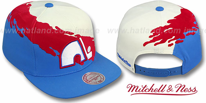 Nordiques 'PAINTBRUSH SNAPBACK' White-Red-Sky Hat by Mitchell and Ness