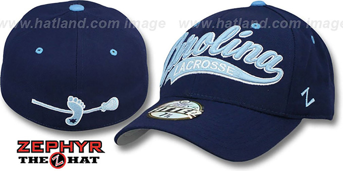 North Carolina 'SWOOP LACROSSE' Navy Fitted Hat by Zephyr