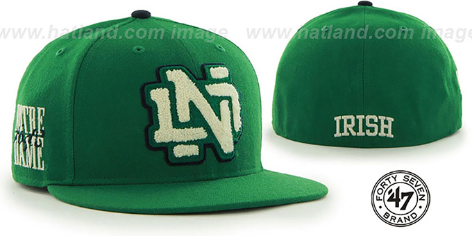 Notre Dame 'NCAA CATERPILLAR' Green Fitted Hat by 47 Brand