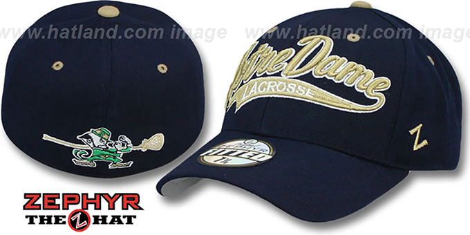 Notre Dame 'SWOOP LACROSSE' Navy Fitted Hat by Zephyr