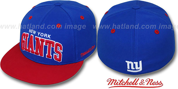 NY Giants '2T CLASSIC-ARCH' Royal-Red Fitted Hat by Mitchell and Ness