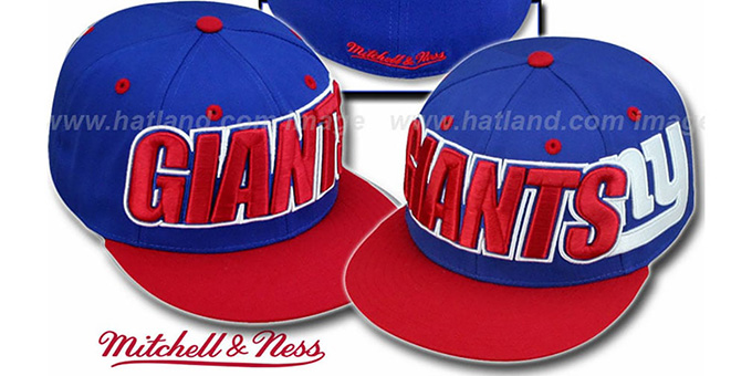 NY Giants '2T WORDMARK' Royal-Red Fitted Hat by Mitchell and Ness