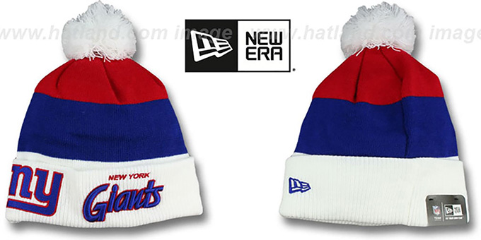 NY Giants 'CUFF-SCRIPTER' White-Royal-Red Knit Beanie Hat by New Era