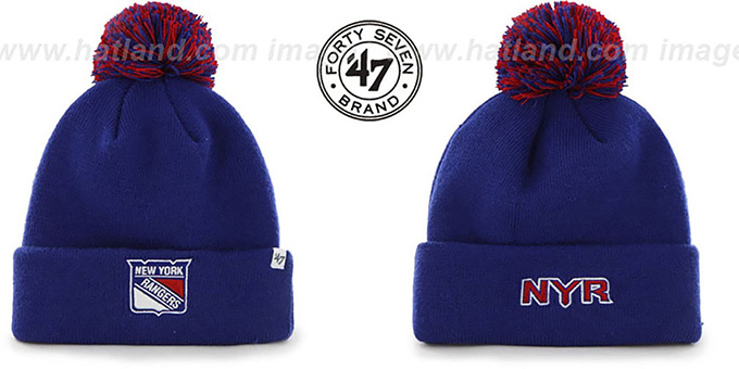 NY Rangers 'POMPOM CUFF' Royal Knit Beanie Hat by Twins 47 Brand