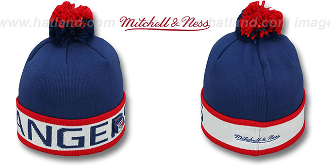 NY Rangers 'THE-BUTTON' Knit Beanie Hat by Michell and Ness