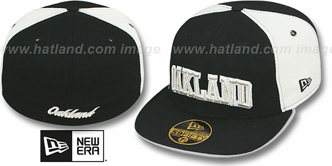 Oakland 'PINWHEEL-CITY' Black-White-Black Fitted Hat by New Era