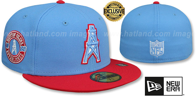 Oilers 1960 'ESTABLISHED SIDE-PATCH' Sky-Red Fitted Hat by New Era