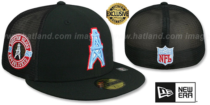 Oilers EST 1960 'MESH-BACK SIDE-PATCH' Black-Black Fitted Hat by New Era