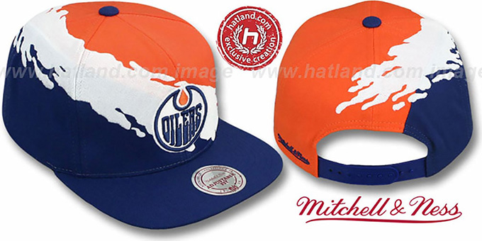 Oilers 'PAINTBRUSH SNAPBACK' Orange-White-Navy Hat by Mitchell and Ness