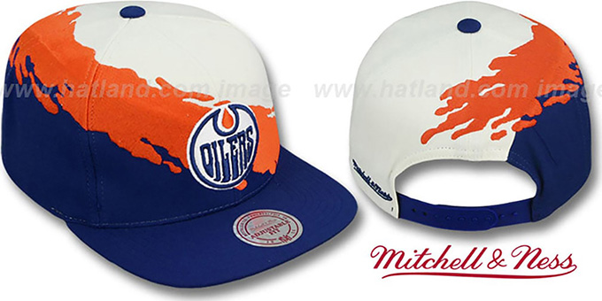 Oilers 'PAINTBRUSH SNAPBACK' White-Orange-Navy Hat by Mitchell and Ness