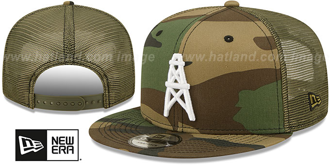 Oilers 'THROWBACK ARMY CAMO TRUCKER' Hat by New Era