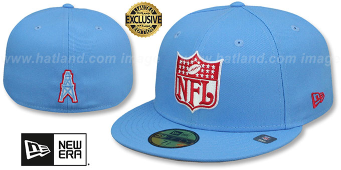 Oilers 'THROWBACK NFL SHIELD-BASIC' Sky Fitted Hat by New Era