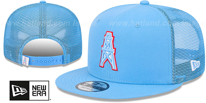 Oilers 'THROWBACK TEAM-BASIC TRUCKER SNAPBACK' Sky Hat by New Era