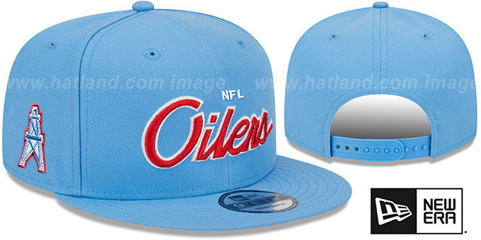 Oilers 'THROWBACK TEAM-SCRIPT SNAPBACK' Sky Hat by New Era