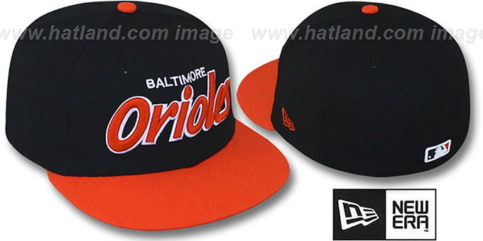 Orioles '2T TEAM-SCRIPT' Black-Orange Fitted Hat by New Era