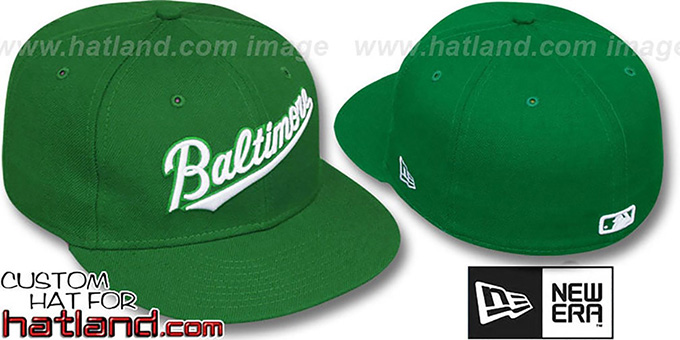 Orioles 'BALTIMORE SCRIPT' Green-White Fitted Hat by New Era