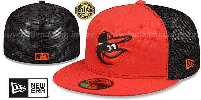 Orioles 2T 'BATTING PRACTICE TRUCKER' Orange-Black Fitted Hat by New Era