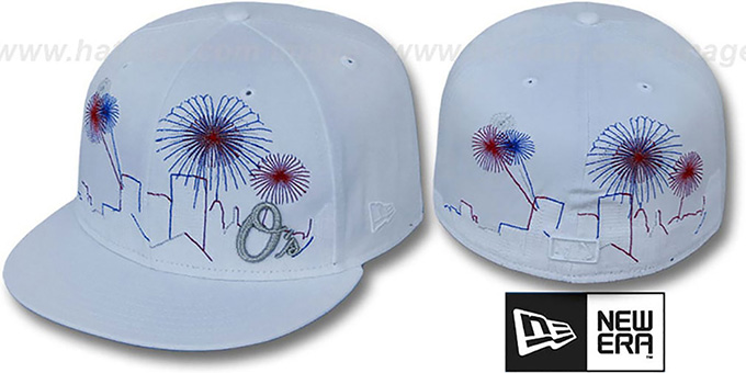 Orioles 'CITY-SKYLINE FIREWORKS' White Fitted Hat by New Era