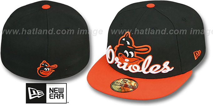 Orioles COOP 'SCRIPT-PUNCH' Black-Orange Fitted Hat by New Era