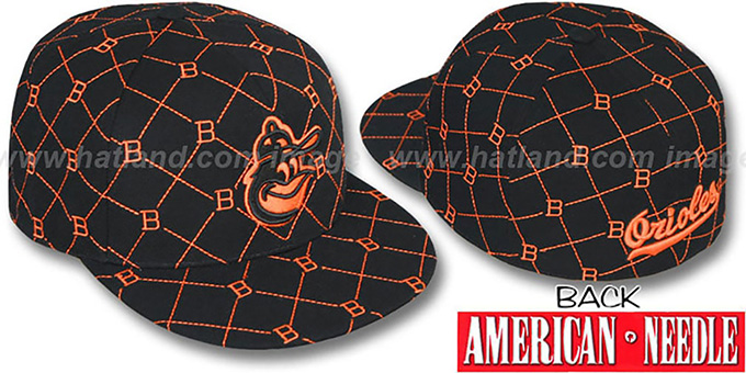 Orioles 'KINGSTON ALL-OVER' Black-Orange Fitted Hat by American Needle