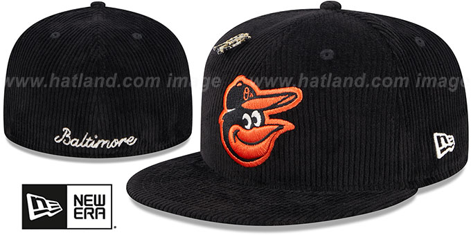 Orioles 'LETTERMAN PIN CORDUROY' Black Fitted Hat by New Era