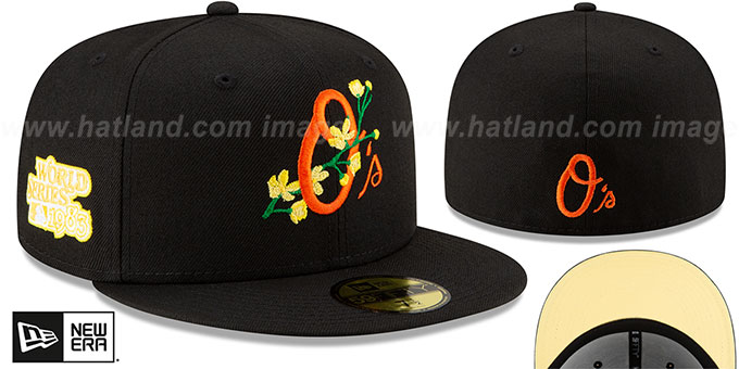 Orioles 'LOGO BLOOM SIDE-PATCH' Black-Yellow Fitted Hat by New Era