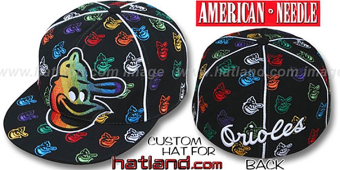 Orioles 'MONSTER RAINBOW DICE ALL-OVER' Black Fitted Hat by American Needle