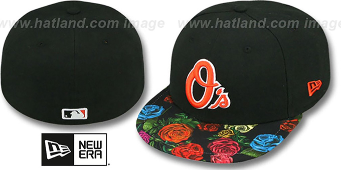 Orioles 'REAL FLORAL VIZA-PRINT' Black Fitted Hat by New Era